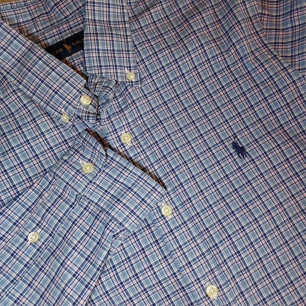 Ralph Lauren Men's Long Sleeve Blue Multicolor Plaid Med Button Down Dress Shirt